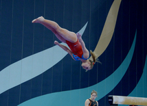 Bakıda Dünya Kubokunun iştirakçısı olan gimnastların podium məşqləri. Azərbaycan, 18 fevral, 2016